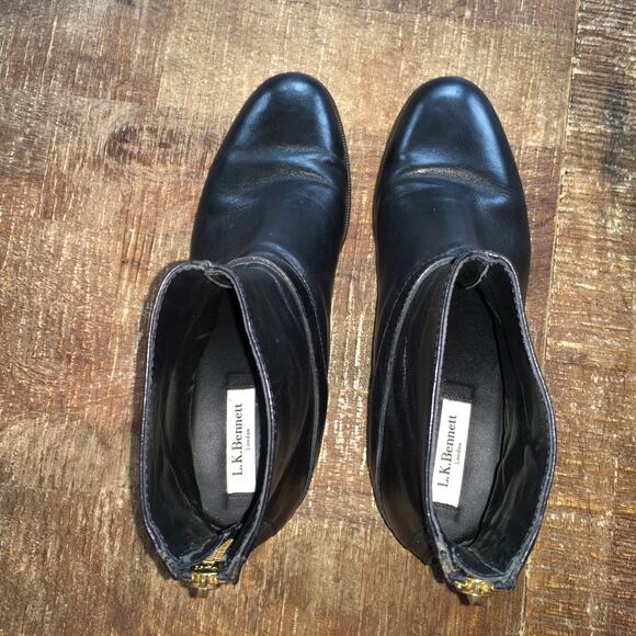 LK Bennett Kaitlyn Black Leather Ankle Boot Womens 38 (7.5-8) Zip Up Low Heel - Picture 7 of 11